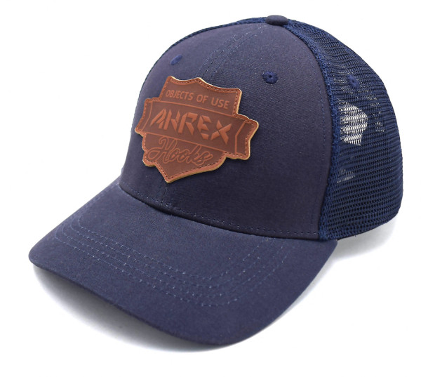 Ahrex Leather Patch Trucker - Navy Fly Fishing Hat New !